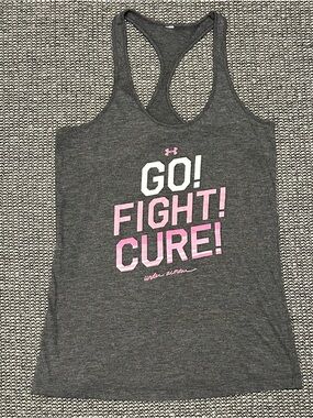 Under Armour Dark Gray Racerback Tank with Pink & White Graphic